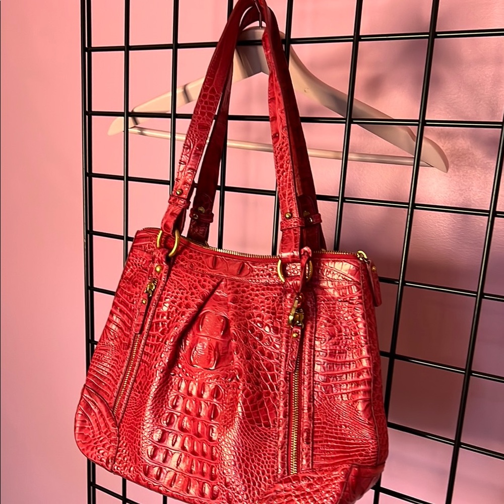 BRAHMIN. Pink Crocodile Embossed Tote Bag